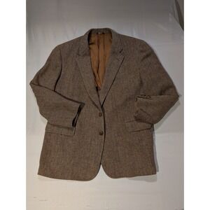 Harris Tweed Men Wool Fell Company Cricketeer Blazer Jacket Brown Herringbone